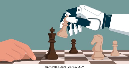 Human and robot playing chess together: the robot is checkmating the opponent