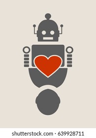 Human and robot relationships. Robotics industry relative image. Heart icon between robot and human