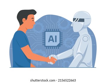 Human and Robot Shaking Hand.