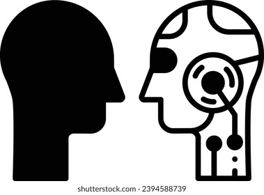 Human and Robot solid glyph vector illustration