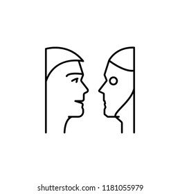 Human and robot talking concept line icon. Simple element illustration. Human and robot talking concept outline symbol design from artificial intelligence set on white background