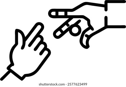 Human and robot touching fingertips over glowing interface concept as A digital art image with soft abstract background showing a human and robot fingertip touching over a glowing