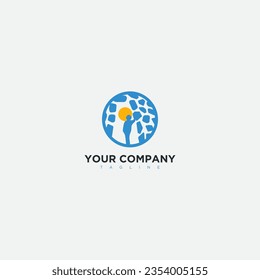 human with rock brick logo sun simple