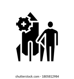 human and rocket fast work glyph icon vector. human and rocket fast work sign. isolated contour symbol black illustration