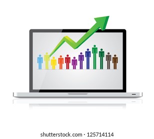 human row with growing arrow in a laptop computer