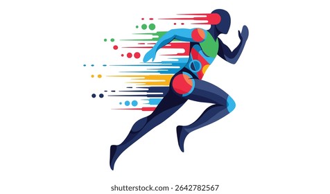 Human Runner Silhouette with Motion Blur and Abstract Colorful Elements for Sport Event
