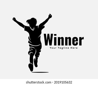 human running expression success winning black white silhouette logo template illustration inspiration
