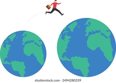 Human running on the growing world. Open the world of business. Flat vector illustration

