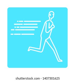 Human running position. White abstract figure on blue backdrop.