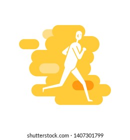 Human running position. White abstract figure on colorful backdrop.