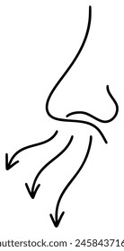Human runny nose in profile line simple minimalist icon exhalation. Element for design packaging and advertising of rhinitis medicines, cold, flu symptoms