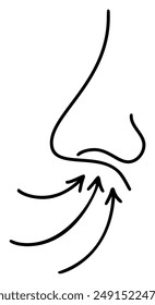 Human runny nose in profile line simple minimalistic inhale icon breath. Design element for packaging and advertising symptoms of medical rhinitis, colds, flu