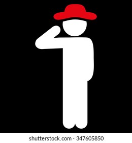 Human Salute vector icon. Style is bicolor flat symbol, red and white colors, rounded angles, black background.