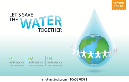 Human save the water, save earth together. Protect the environment. vector
