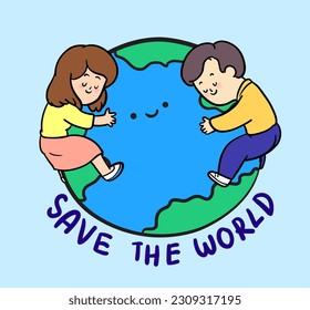 ilustración de caricatura de diseño humano save the world