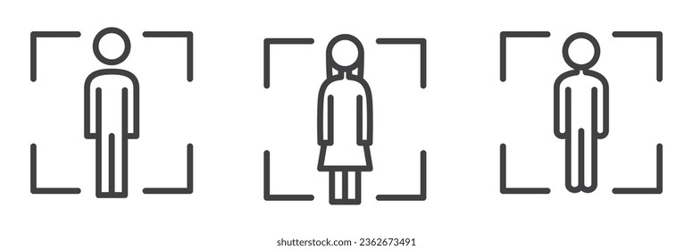 Human scan icon, Full body scaning vector line icon. Secure identity verification systems icon vector set in thin line style, Vector set of biometric line icons.