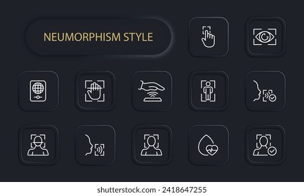 Icono de línea de escáner humano. Datos biométricos, contraseña, seguridad de la información, gadget, dispositivo, computadora. Estilo neomorfista. Icono de línea de vector para negocios y publicidad