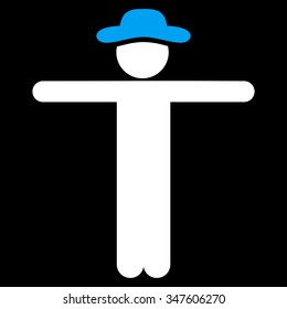 Human Scarescrow vector icon. Style is bicolor flat symbol, blue and white colors, rounded angles, black background.