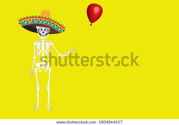 Human Sceleton Cartoon Sombrero Balloon 