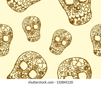 Human scull as abstract floral pattern in sketch style