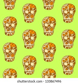Human scull as abstract floral pattern in sketch style. Colorful