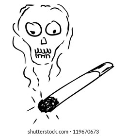 Human scull appears in Cigarette Smoke doodle