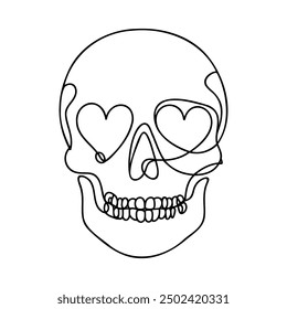 El cráneo humano. Una línea de cráneo continuo de Halloween aislado sobre fondo blanco. Ilustración vectorial de contorno de arte de línea