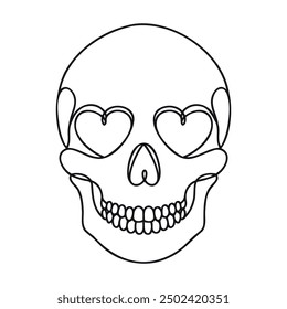 El cráneo humano. Una línea de cráneo continuo de Halloween aislado sobre fondo blanco. Ilustración vectorial de contorno de arte de línea