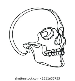 Escória humana. Uma linha contínua crânio Halloween isolado em fundo branco. Ilustração vetorial de contorno de arte de linha