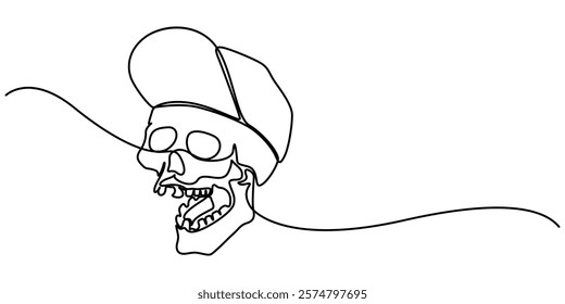 Human scull. One line continuous Halloween skull isolated on white background. Line art outline vector illustration, Human scull. One line continuous Halloween skull isolated on white background. Line