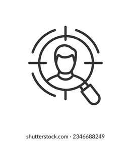 Human Search, linear icon. A magnifying glass with a purpose. Line with editable stroke
