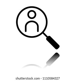 Human secource, search profile. Linear icon, thin outline. Black icon with mirror reflection on white background