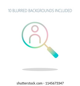 Human secource, search profile. Linear icon, thin outline. Colorful logo concept with simple shadow on white. 10 different blurred backgrounds included