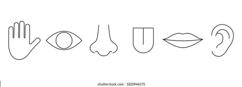 Human senses line icon set. Vector illustration people part of body. Hand, eye, nose, tongue, lips and ear.