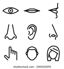 Human senses and male female face icon