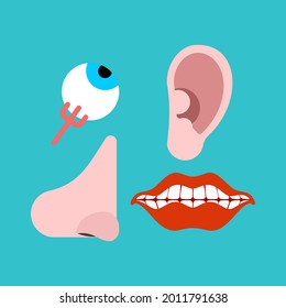 Human sensory organs set. Eyes and nose. Ears and mouth