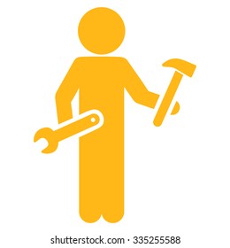 Human Serviceman vector icon. Style is flat symbol, yellow color, rounded angles, white background.