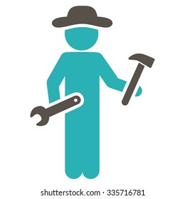 Human Serviceman vector icon. Style is bicolor flat symbol, grey and cyan colors, rounded angles, white background.