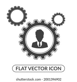 Human Settings Icon, User Settings Gear Symbol, Account Settings Icon. Flat Style Vector Illustration