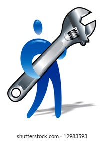 Human shape with big wrench tool
