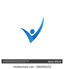 Human Shape Icon Healthy People Symbol, V Letter Logo Template