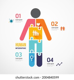 Human shape jigsaw banner. Concept Design infographic Template vector illustration