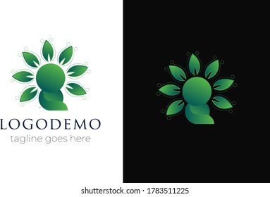 Human shape logo design with green color .yoga logo design with woman and leaves .leaf icon logo design for company and agency modern vector 
