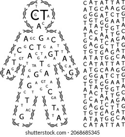 Human shaped out of chromosomes and nucleotides representing their genetic code