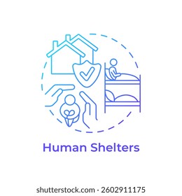 Human shelters blue gradient concept icon. People refuges during emergency accidents. Public safety. Round shape line illustration. Abstract idea. Graphic design. Easy to use in presentation