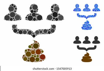 Human shit aggregator funnel mosaic of small circles in different sizes and color tones, based on human shit aggregator funnel icon. Vector small circles are organized into blue mosaic.