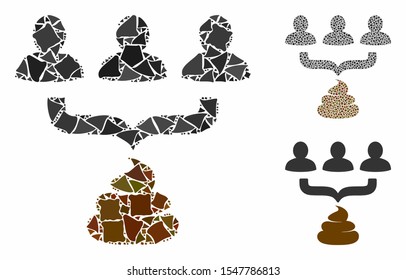 Human shit aggregator funnel mosaic of rough items in variable sizes and shades, based on human shit aggregator funnel icon. Vector uneven items are organized into mosaic.
