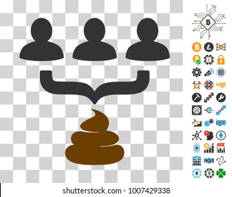 Human Shit Aggregator Funnel pictograph with bonus bitcoin mining and blockchain pictographs. Vector illustration style is flat iconic symbols. Designed for bitcoin websites.