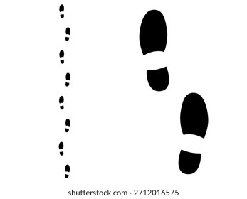 Huellas de zapatos humanos. Un rastro de huellas de botas. Ilustración vectorial aislada en un fondo blanco