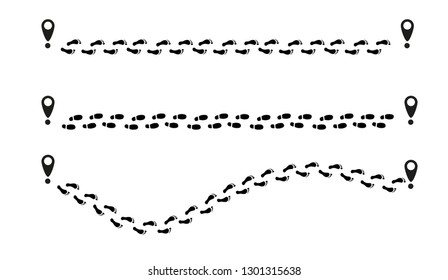 Human shoe shoe sole feet. People silhouette follow the vector of the pedestrian route.Of the legs go along the crosswalk from the point. vector illustration.